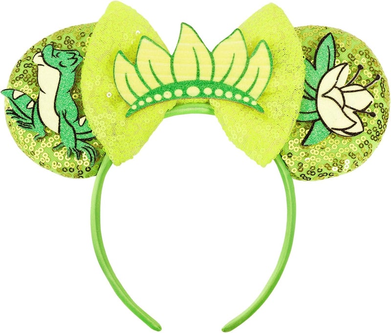 ETLUK Mouse Ears Headband，Princess Green Mouse Ears for Adult Women Girls, Frog Parks Ears with Sequin Bow for Cosplay Accessories Party - Image 1